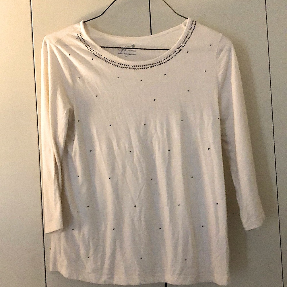 Jaclyn smith collection white beaded long sleeve shirt